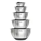 Viking Culinary Stainless Steel Mixing Bowl Set, 10 Piece, Non-Slip Silicone Base, Includes Airtight Lids, Dishwasher Safe, Black