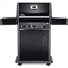 Napoleon Rogue 425 BBQ Grill, Black, Natural Gas - R425SBNK-1-OB - with Three Burners and Range Gas Side Burner, Folding Side Shelves, Instant Failsafe Ignition - 425 sq. in + range burner