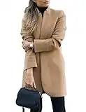 Omoone Women's Basic Stand Collar Slim Fit Jacket Pea Coat Notched Lapel Trench Coat(2410-Khaki-XS)