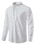 Chemise de kilt écossais classique en coton pour homme Jacobite Ghillie à manches longues confortable à lacets, chemise de pirate médiévale vintage, A275-blanc, S