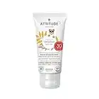 ATTITUDE Sunscreen Cream for Baby and Kids with Sensitive Skin, Broad Spectrum UVA/UVB, Hypoallergenic, Vegan and Cruelty-free Sun Care Products, SPF 30, Unscented, 75 grams