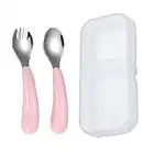 Tomedeks Cucchiaio Svezzamento Cucchiaino Svezzamento Posate Neonato Svezzamento Cucchiaino Set Di Posate Per Bambini Forchetta E Cucchiaio E Set Di Posate Per Bambini In Acciaio Inossidabile(Pink)