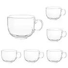 Maredash 16oz Glass Jumbo Mugs With Handle For Coffee, Tea, Soup,Clear Drinking Cup,Set of 6