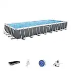 Bestway Power Steel 31' 4" x 16' x 52" Rectangular Metal Frame Above Ground Swimming Pool Set with 2,200 GPH Filter Pump, Ladder, and Pool Cover