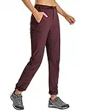 CRZ YOGA Women's Cargo Hiking Pants UPF 50+ Lightweight Waterproof Outdoor Camping Joggers with 3 Zipper Pockets Dark Russet Small