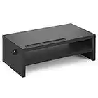 Rfiver Soporte Monitor Madera Elevador Escritorio para Portatil Pantalla Ordenador PC Monitores con Soporte para Teléfono & Tableta y Gestión de Cables | 2 Niveles Negro W425 x D235 x H140 MAX 30KG