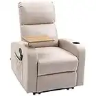 HOMCOM Fauteuil Relaxation électrique massant inclinable avec Tablette, Poches latérales et télécommande - Tissu Beige