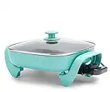 GreenLife Healthy Ceramic Nonstick, 12" 5QT Square Electric Skillet with Glass Lid, Dishwasher Safe, Adjustable Temperature Control, PFAS-Free, Turquoise