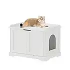 HOME BI Litter Box Enclosure, Cat Litter Box Furniture Hidden, Pet Wooden Side Table, Cat Washroom Storage Bench with Double Doors, Indoor Decorative Cat House for Large Cat Kitty, White