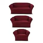 Sapphire Home 3-Piece SlipCover Set for Sofa Loveseat Couch Arm Chair, Form fit Stretch, Wrinkle Free, Furniture Protector (Burgundy)