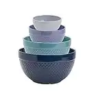 Tabletops Gallery Hobnail Style 4 Piece Blue Storm Stoneware Nesting Mixing Bowl Set for Baking and Cooking