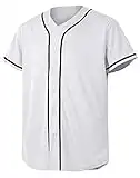 CUTHBERT Solid Baseball Jersey Shirt for Men and Women, Plain Short Sleeves Button Down T-Shirt(White L)