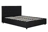 DHP Cambridge Gas Lift Upholstered Platform Bed with Storage Compartment and Button Tufted Headboard and Footboard, No Box Spring Needed, Full, Black Faux Leather