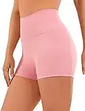 CRZ YOGA Women's Naked Feeling Biker Shorts - 3'' High Waisted Yoga Workout Gym Running Volleyball Spandex Shorts The Heartbeat Pink Medium