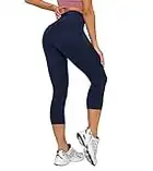 LAPASA Leggings 3/4 Femme Yoga Taille Haute Pantacourt de Sport Capri Amincissant Gainant Respirant Collants Gym Fitness L02A1 Bleu Marine L