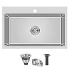 MENATT 28 Inch Drop-in Kitchen Sink, 304 Stainless Steel Topmount Handmade Residential Sink, Single Bowl Workstation Sink with Drain Kit (Brushed), 28"x18"x9"