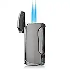 PROMISE Allume-Cigare Coupe-Vent Briquet Torche Double Jet Flame Butane Briquet à gaz Rechargeable avec Briquet poinçon(Nickel Noir)