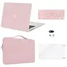 MOSISO Compatible with MacBook Air 13 inch Case (A1369 A1466, Older Version 2010-2017 Release), Plastic Hard Shell Case & Sleeve Bag & Keyboard Cover & Webcam Cover & Screen Protector, Rose Quartz