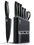 Randalfy Kitchen Knife Set with Block, 7 Pieces Chef Knives, Scissor, for Meat/Vegetables/Fruits Chopping, Slicing, Dicing&Cutting