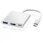 ElecMoga Adaptador USB C a HDMI 4K, adaptador multipuerto tipo C con USB 3.0 + puerto de carga USB C convertidor digital USB C Hub compatible con Macbook Pro, Google Chromebook, HP, Samsung S9+, y más