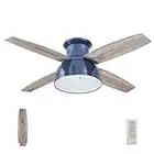 Prominence Home Edora, 52 Inch Industrial Style Flush Mount LED Ceiling Fan with Light, Remote Control, 4 Modern Blades, Reversible Motor - 51673-01 (Sapphire Blue)