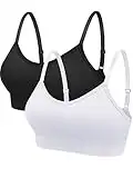 2 Pack Women's Bras No Underwire, Wireless Sports Bra Padded Bralette Soft Support Seamless Bra Camisole Tank Top for Girls (L) Black, White