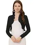 Allegra K Cárdigan con Cuello De Volantes Elegante para Mujer, Top De Encogimiento De Hombros De Punto con Frente Abierto Negro M