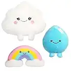 BenBen Cloud Shape Plush Pillow 12 inch, Set of 3, 7 inch Stuffed Rainbow and Water Droplet, Soft Plush Toys for Kids Girls, Home Decor
