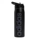 adidas 18/8 Stainless Steel Straw Top Metal Water Bottle, Black/Onix, 600 ml (20 oz)