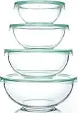 Luvan Glass Mixing Bowl Set(3.7QT,2.5QT,1.5QT,1QT),Large Salad Bowl with Lids,Kitchen Nesting Bowls for Baking and Cooking,Prep, BPA Free Plastic Lids,Food Grade Borosilicate Glass Bowl,Microwave,Oven,Dishwasher Safe