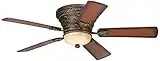 Casa Vieja 52" Ancestry Vintage Hugger Indoor Ceiling Fan with Light LED 2 Light Dimmable Remote Control Golden Bronze Reversible Teak Walnut Blades for Living Room Kitchen Bedroom Family Dining