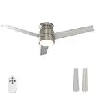 warmiplanet Flush Mount Ceiling Fan with Lights Remote Control, 52-Inch, Brushed Nickel, 3-Blades