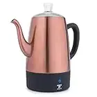 Moss & Stone Electric Coffee Percolator Copper Body with Stainless Steel Lids Coffee Maker | Percolator Electric Pot - 10 Cups, Copper Camping Coffee Pot