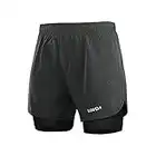 Lixada Shorts de Course 2 en 1 pour Hommes, Shorts d'Athlétisme, Shorts de Fitness Marathon, Pantalon Respirant + Séchage Rapide,L,Gris Foncé