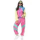80s Costumes for Women 1980s Halloween Couples 80s Workout Costumes for Adults Rave Outfit for Women Festivals Retro Windbreaker Jacket Headband Tracksuit 70s Hippie Shell Suits Rainbow Pink Medium