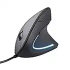 Trust Verto Wired Ergonomic Mouse, Vertical Mouse with LED Illumination, 1000-1600 DPI, 6 Buttons, for Right Hand Users, Computer Mouse for PC and Laptop - Black