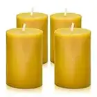 Natural Beeswax Pillar Candle 2x3 inch Set of 4, Dripless Smokeless Pure Brown Raw Beeswax Candle with Natural Scent for Prayer Home Relaxation,80 Hours Burning in Total