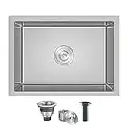 MENATT Undermount Kitchen Sink, 22" x 18" Single Bowl Kitchen Sink Undermount Stainless Steel Workstation Bar Sink with Basket Strainer(Brushed)