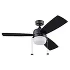 Honeywell Ceiling Fans Barcadero, 44 Inch Contemporary Indoor LED Ceiling Fan with Light, Pull Chain, Dual Mounting Options, Dual Finish Blades, Reversible Motor - 51476-01 (Matte Black)