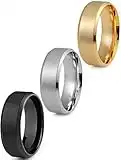 LOLIAS 3PCS Acciaio Inossidabile 8MM Anello da Uomo Finitura Opaca Lucidata Fascia di Fidanzamento Anelli Apri Birra Set Vintage Uomo Nero Argento Oro Fede Nuziale Anello Taglia 14-30