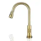 Brushed Gold Kitchen Faucet with Pull Down Sprayer WEWE, Single Handle Gold Kitchen Sink Faucet Stainless Steel Brass Copper Commercial RV 1 or 3 Hole, Champagne Bronze