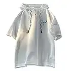 GURUNVANI Camiseta de béisbol con capucha para hombre, con cordón, botón de hip hop, T134white, XXL