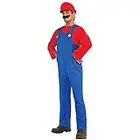 VISVIC Costume da idraulico dei Super Brothers Cosplay Costume Unisex Uomo Donna Adulto Bambini Adolescenti Fancy Dress Outfit per Halloween Carnevale, Rosso Uomo, L