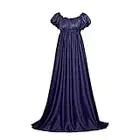 LoliMiss Daphne Bridgerton Cosplay Costume Women's Regency Dress Empire Waist Deluxe Day Dress (L/XL, Navy Blue)