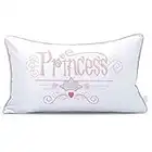 Personalizable Decorative Princess Embroidery Lumbar Throw Pillow Cover 12x20 White and Pale Pink for Girl Room Bed Chair Sofa Nursery Decor