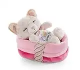 NICI 47892 Kuscheltier Körbchen 12 cm – Sleeping Pets Plüschtier Leopardenmuster für Mädchen, Jungen & Babys – Stofftier Katze zum Kuscheln, Spielen & Schlafen – Gemütliches Schmusetier, beige