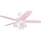 Prominence Home Elsa, 48 Inch Princess Style Indoor LED Ceiling Fan with Light, Pull Chain, Three Mounting Options, 5 Dual Finish Blades, Reversible Motor 50623-01 (White/ Pink)