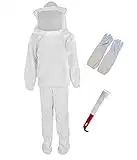 Bee Keeper Outfit, Beekeeping Suit Protective with Veil Hood (Jacket, Pants, Gloves, Scraper)