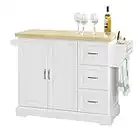 SoBuy Carrito de Cocina, Estantería de Cocina, Aparador con Ruedas, H91cm x L130cm x P46-71,Blanco,FKW41-WN,ES(Madera de Caucho)