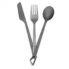 Navaris Titanium Camping Cutlery Set - Lightweight Camping Cutlery for One - Knife, Fork and Spoon Set with Carabiner and Bag for Hiking and Travel